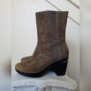 COLE HAAN Air Women's 6B Sara Wedge Heels Mid-Calf Bootie Suede Leather